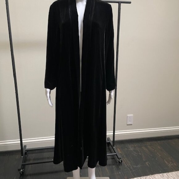 Eileen Fisher Black Velvet Long Open-Front Coat NWT Medium - Picture 1 of 5